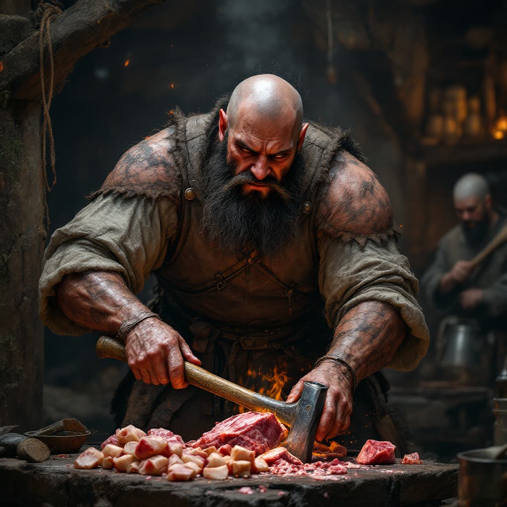 AI generated: Middle Ages, butcher with axe, hyper realism, high detail, 4k