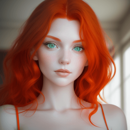 AI generated: a red-haired woman with green eyes, in the style of natural, timeless beauty, 32k uhd, blink-and-you...