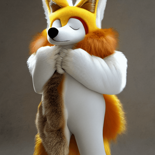 AI generated: nsfw, furry, anthropomorphic, fox, yellow and white fur, large cock, large balls