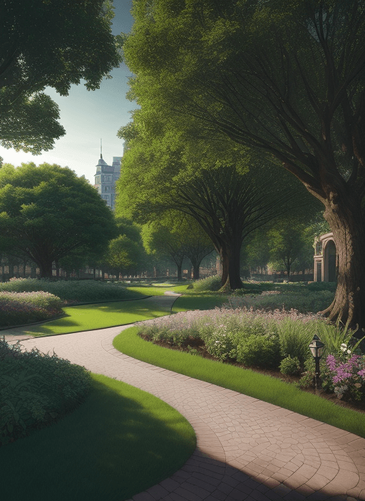 AI generated: public green area within a neighborhood 8k, intricate detail, photorealistic, realistic light, wide ...