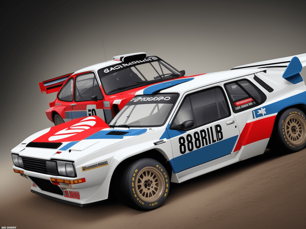 AI generated: "Create a hyper-realistic official art image of an 80's-style Group B rally championship car from th...