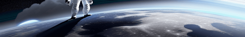 AI generated: Amidst a cloud of vibrant blue sky with full moon planets and stars, a lone figure stands out in a c...