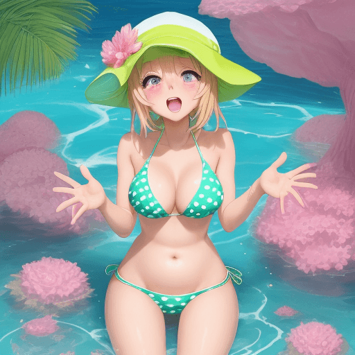 AI generated: GIRL, big cheast, Open mouth, watery eyes, blushed, anime style slyme, bare, One leg sits to the lef...