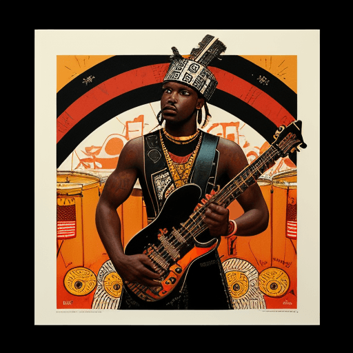 AI generated: a poster depicting a player with a drum, in the style of maximalist, americana iconography, black ar...