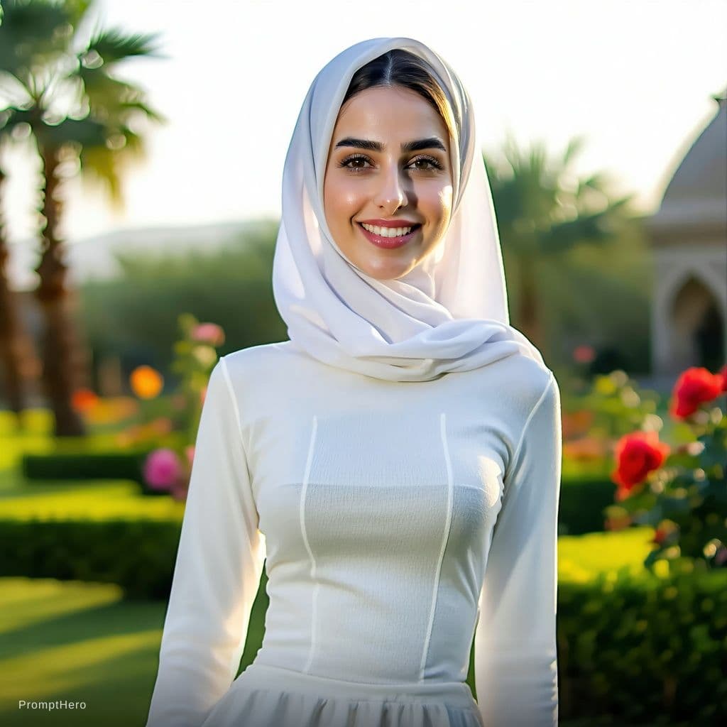 AI generated: 1 Heavenly beautiful
cute and sweet looking face Arabian woman in floating garden, Heavenly beautifu...