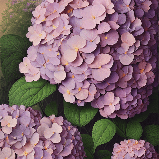 AI generated: Hydrangea flower,surrounded by garden with  plants and flowers, pastel colors, flowers all hydrangea...