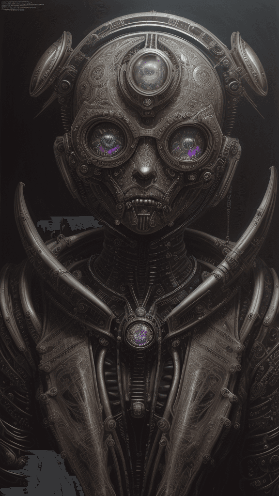 AI generated: "Steampunk Alien RFKTR-style headshot, a masterwork by H.R. Giger, invoking a profound sense of wond...