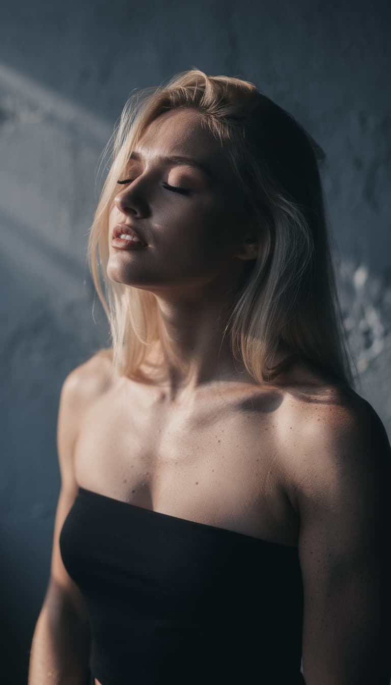 AI generated: cinematic image with dark shadows and high contrast, A high-angle extreme close-up portrait of a fit...