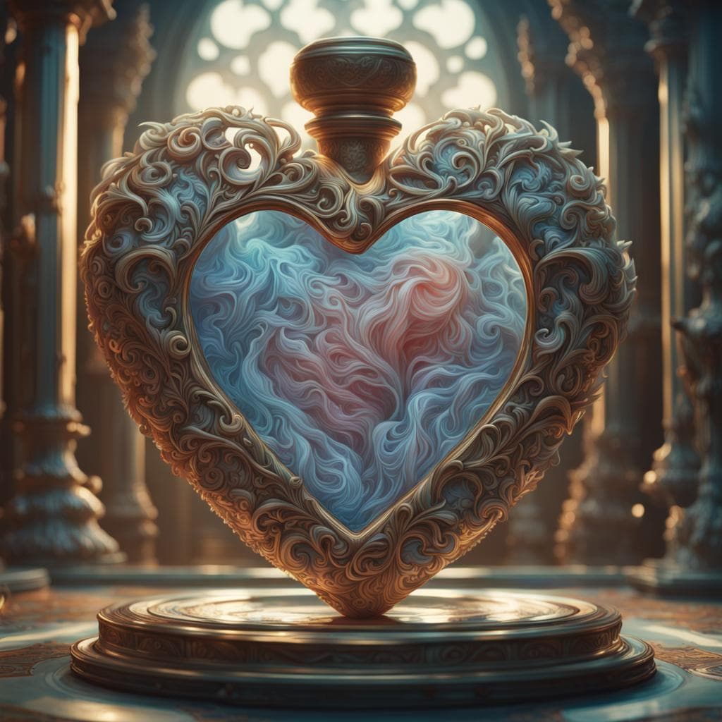 AI generated: a stunning interpretation of a glass-shaped-heart, advertisement, highly detailed and intricate, hyp...