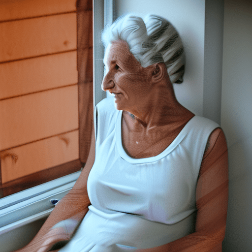 AI generated: : gorgeous HAPPY OLD Swiss WOMAN sitting by window READING A BOOK, wearing white DRESS, soft lips, b...