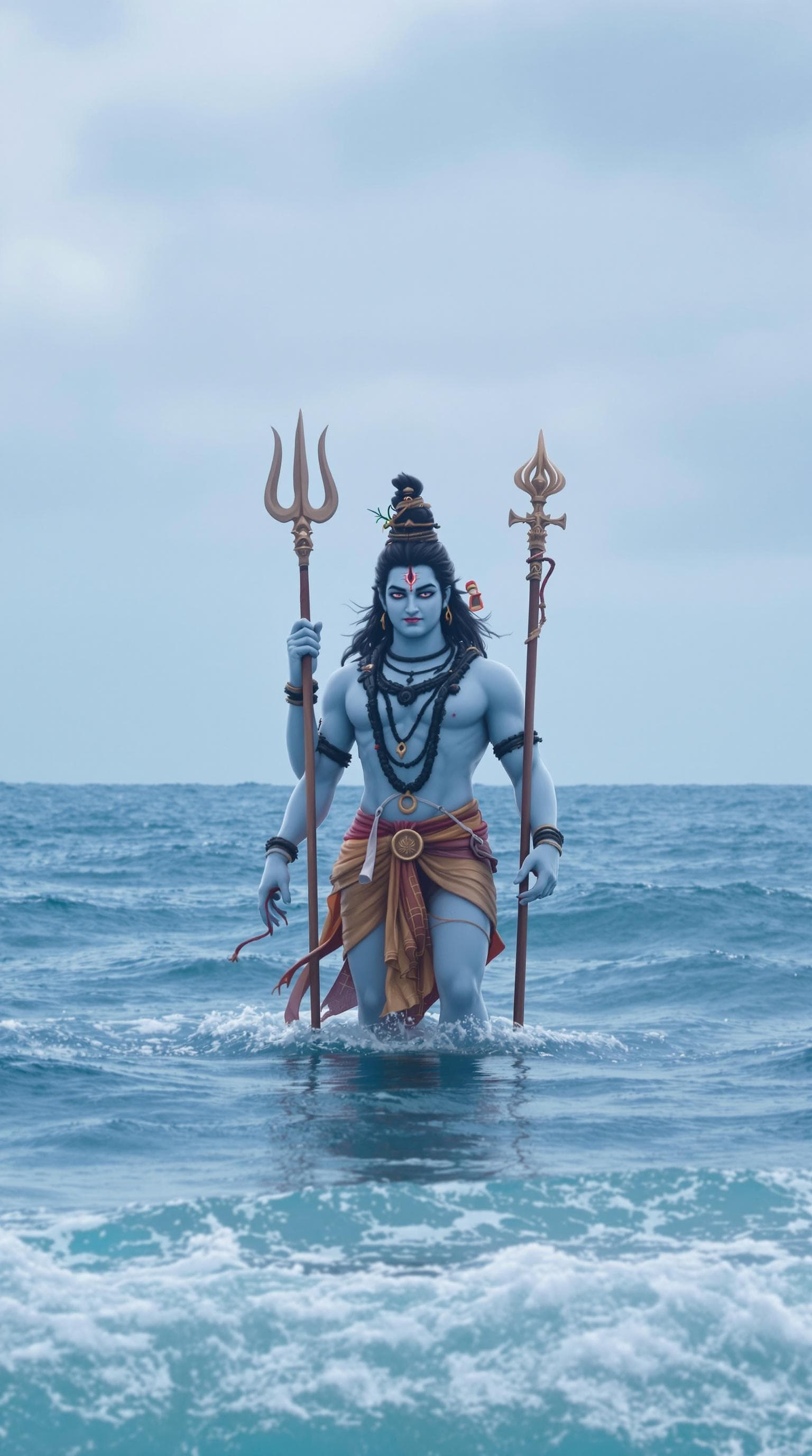 AI generated: IMG_6556.jpg: Lord Shiva Standing in the middle of the ocean in his Rudra Avatar