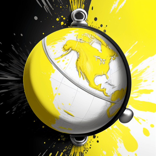 AI generated: a yellow door in a colorless globe. surreal. color splash art with the door.