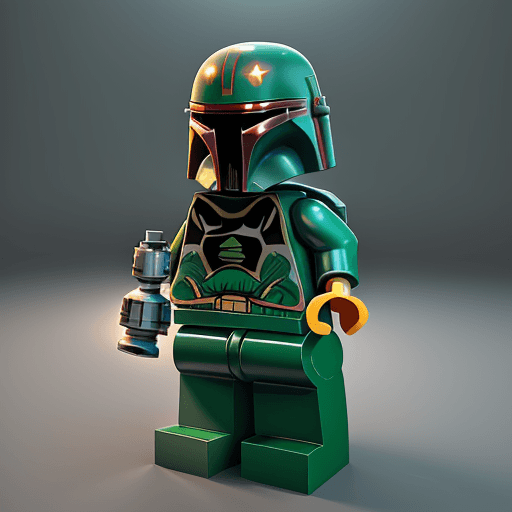 AI generated: lego star wars  boba fett character, full body, blender 3d, art station and behance, Disney Pixar, M...