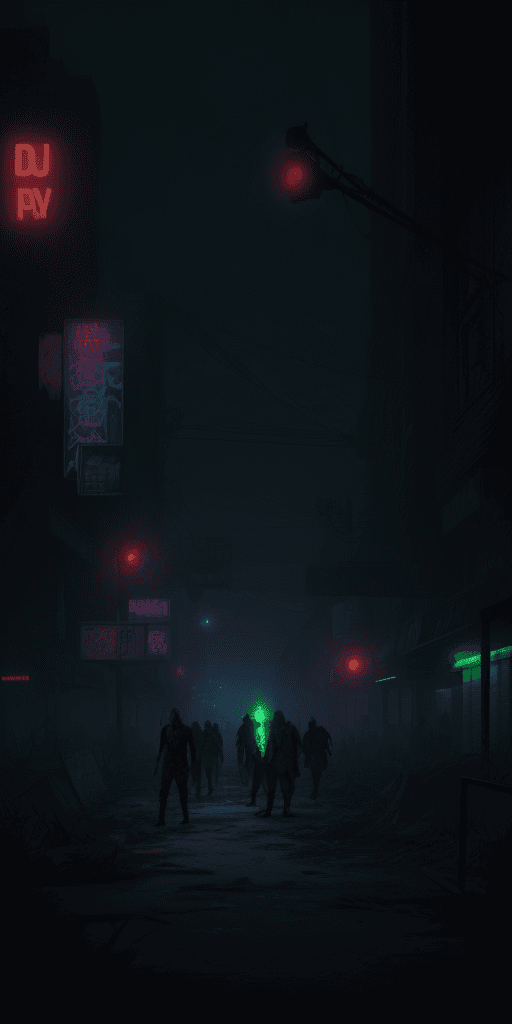 AI generated: realistic 

1 zombie apocalypse 

best quality, high quality, dark, night city, neon lights

highly ...