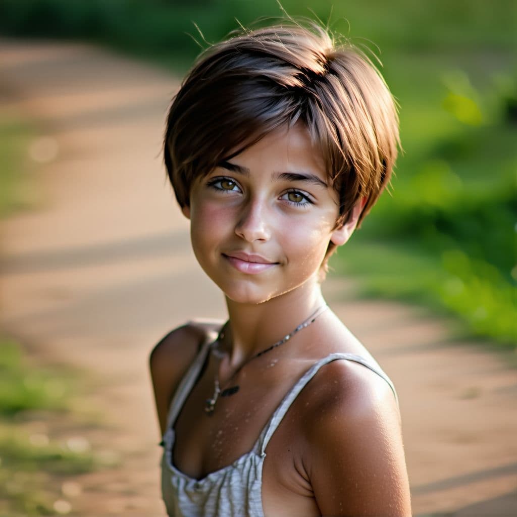 AI generated: small young teen (Dora Explorer:0.7) petite midget, short hair, shy, casual photo, natural beauty, n...