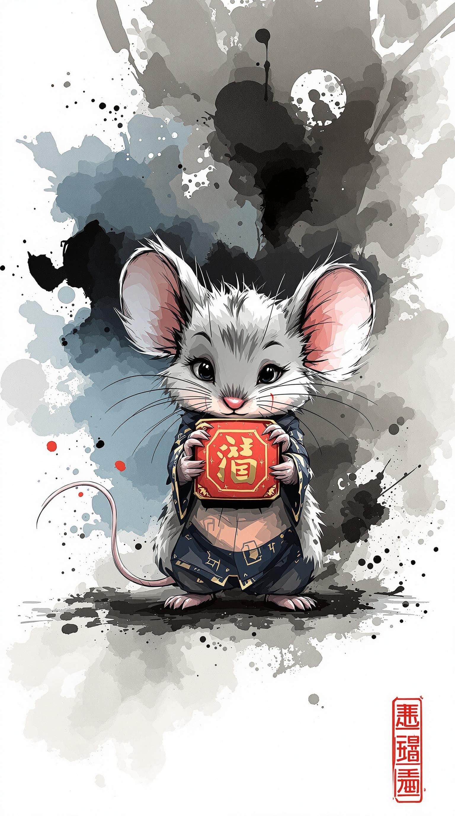 AI generated: exquisite，best quality, original, wallpaper,  complicated_background,ink style background， a cute Mo...