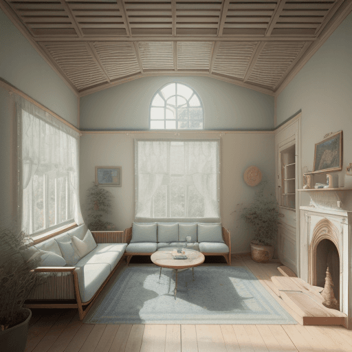 AI generated: High resolution photography interior design, dreamy sunken living room conversation pit, wooden floo...
