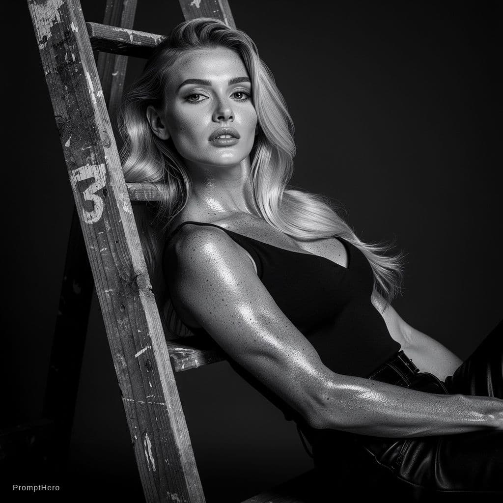 AI generated: A  black and white portrait of a stunningly beautiful woman with voluptuous curves and perfectly scu...