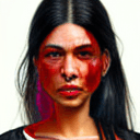 AI generated: Mujer ojos marrones con sangre 