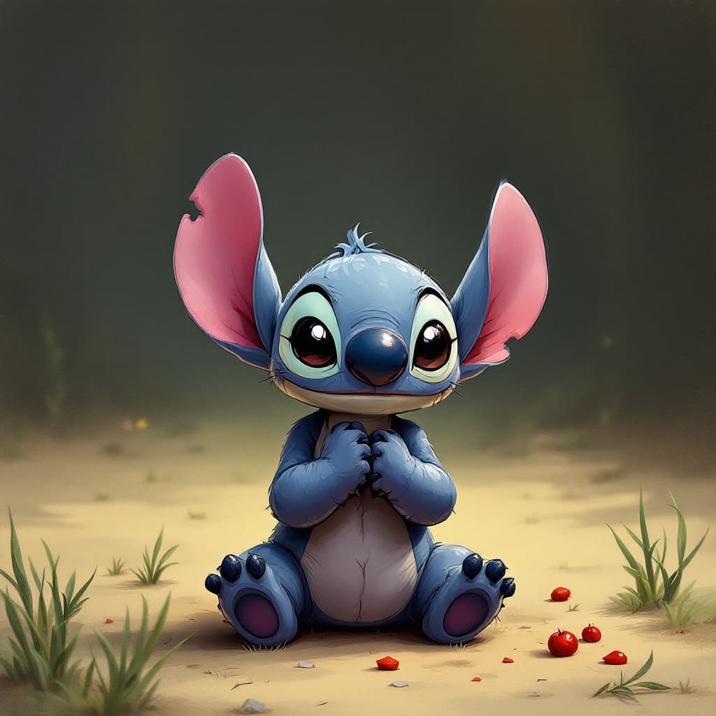 AI generated: Stitch,kneeling
