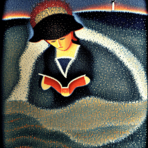 AI generated: As you read the sea is turning its dark pages, turning its dark pages, in style of seurat