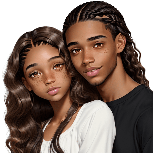 AI generated: Photo of a light skin black  girl with two brown eyes,  clear skin, straight brown hair, and long ha...