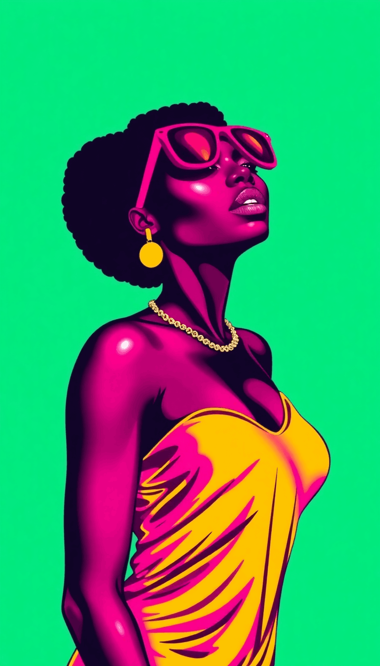 AI generated: black-woman-pop-art-style-by-francine-van-hove-bright-neon-425482757Black woman