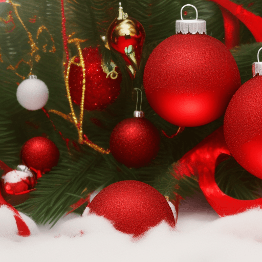 AI generated: red Christmas balls on tree backgroud