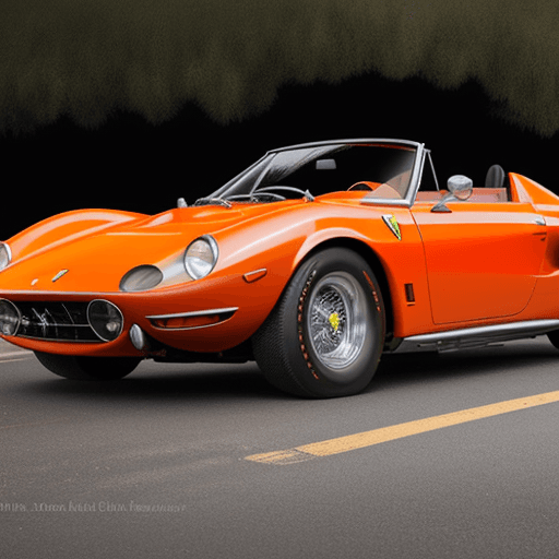 AI generated: 1969 california spider ferrari in mat black and orange from the front
