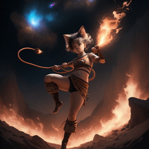 AI generated: cinematic portrait of a young beautiful and cute female with a monkey's tail, small kitty ears and c...