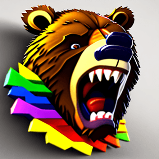 AI generated: walking angry bear side view logo 3d multicolor