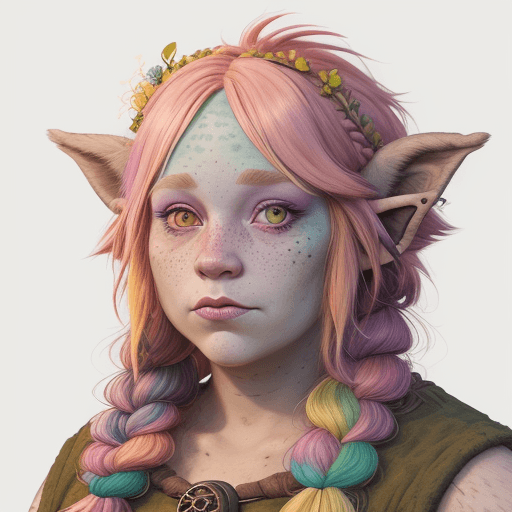AI generated: Firbolg, female, pastel colors, druid, hyper realism, high Detail, freckles, dungeons and dragons, c...
