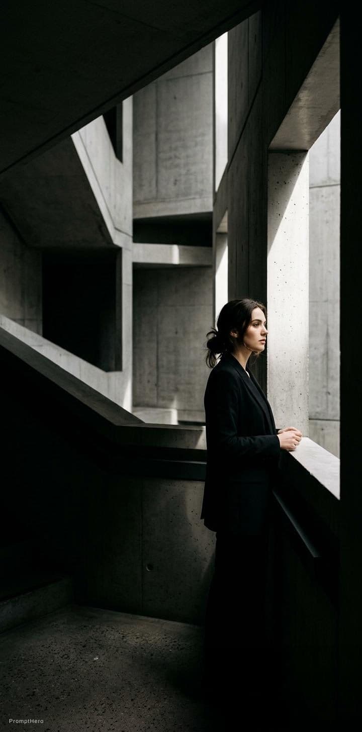 AI generated: high-resolution photograph, woman, stunning use of shadows, in the syle of crisp lines and forms,  U...