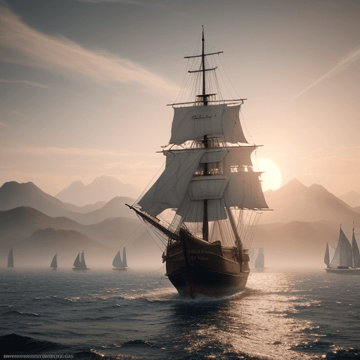 AI generated: Photo of a ultra realistic sailing ship, dramatic light, pale sunrise, cinematic lighting, battered,...