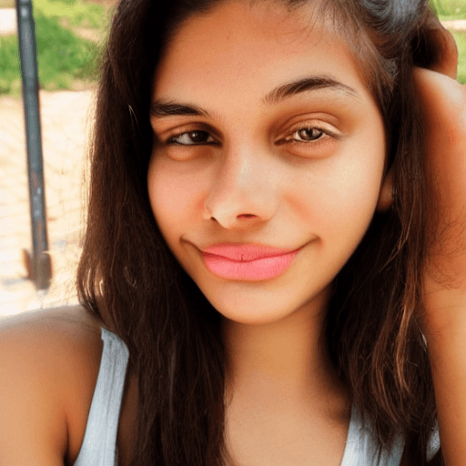 AI generated: self of an 18-year-old light-skinned Brazilian girl with short dark brown hair and dark brown eyes, ...