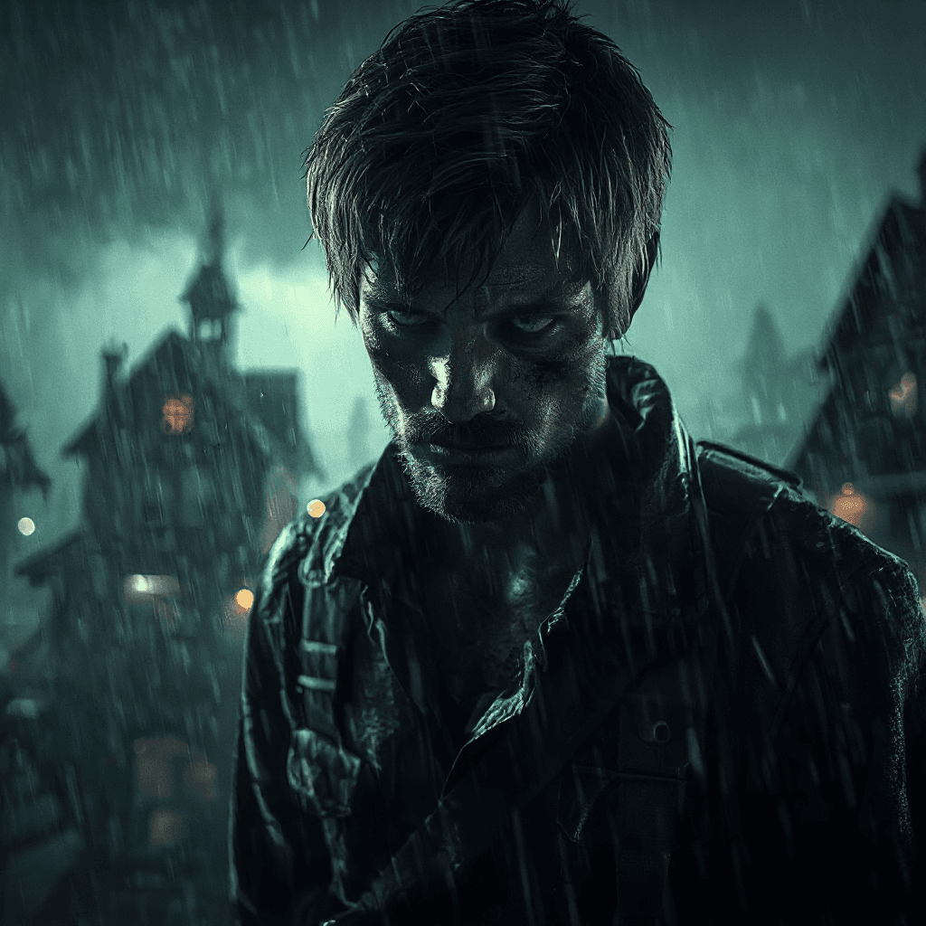 AI generated: James Sunderland from Silent Hill, rain, beautiful, epic, depth of field, dramatic lighting, realsti...