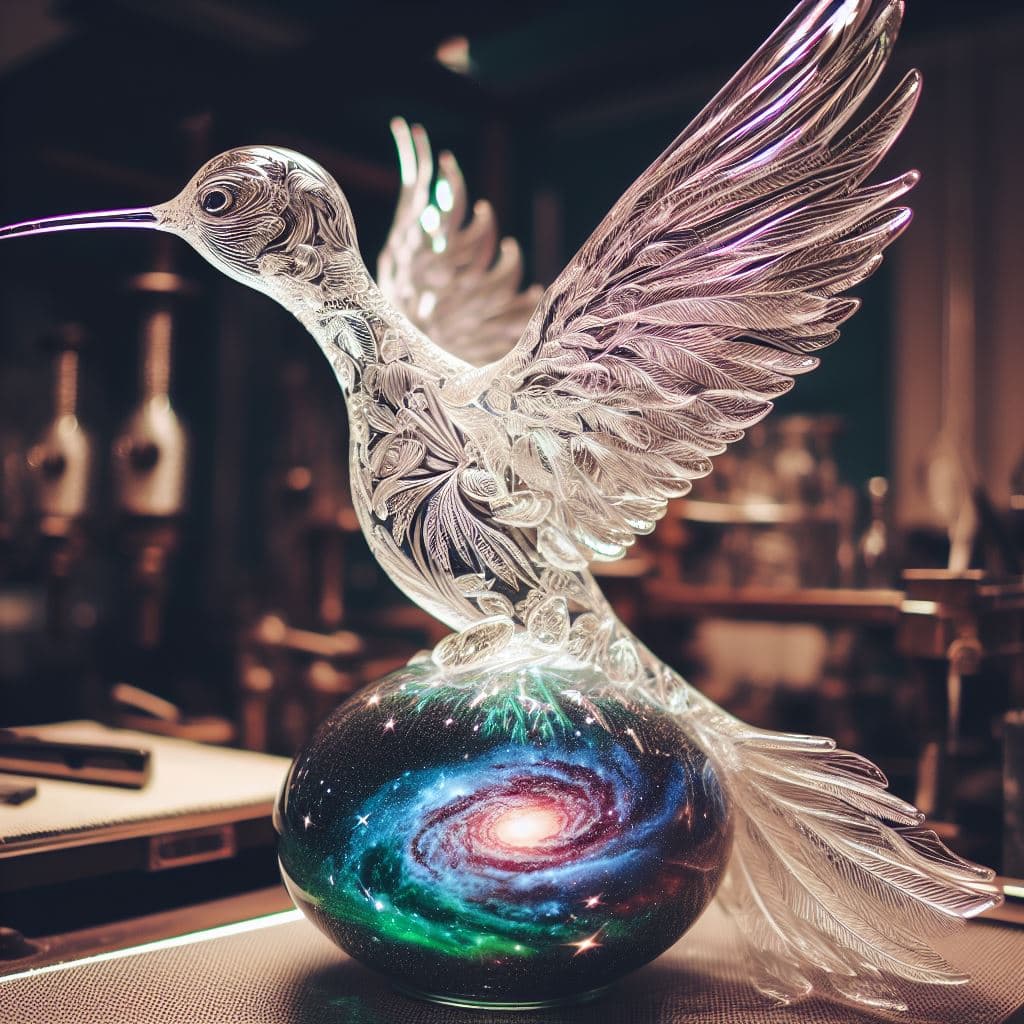 AI generated: "Full 8k sharp quality focus on a beautiful intricate high quality shiny blown glass figurine of a b...