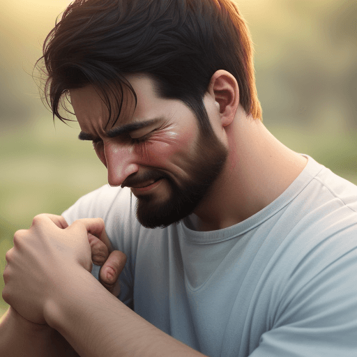 AI generated: man crying feeling the love of Jesus and God's GRACE of knowing he has a father