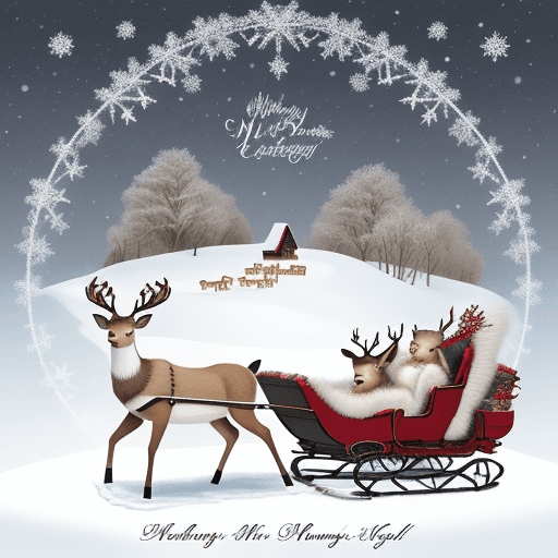 AI generated: Winter themed greeting card with deer and sleigh. The Viada logo is depicted
