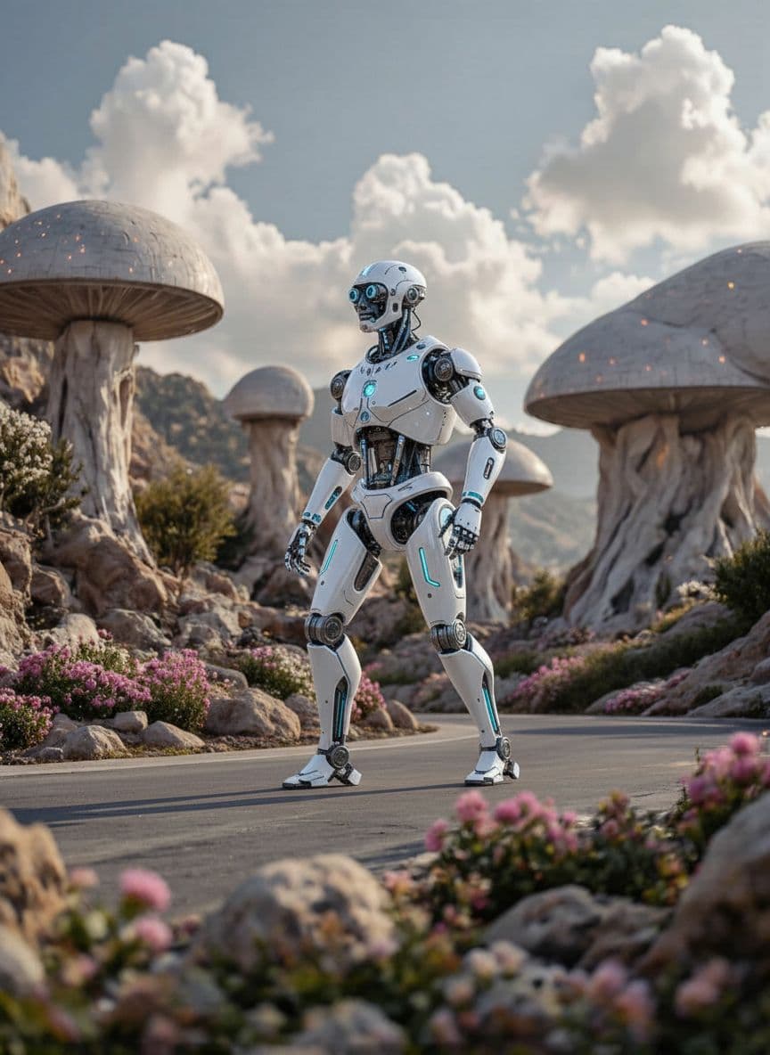 AI generated: Prompt:
La imagen muestra una escena futurista con un elegante humano robotico pero con piezas vint...
