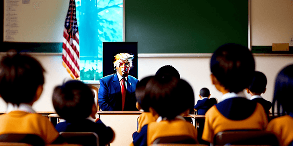 AI generated: Donald Trump teaching global humanism to schoolchildren