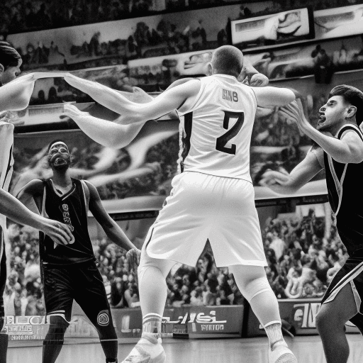 AI generated: Una imagen realista, en colores azules, blancos y grises, con gente jugando en equipo, en un context...