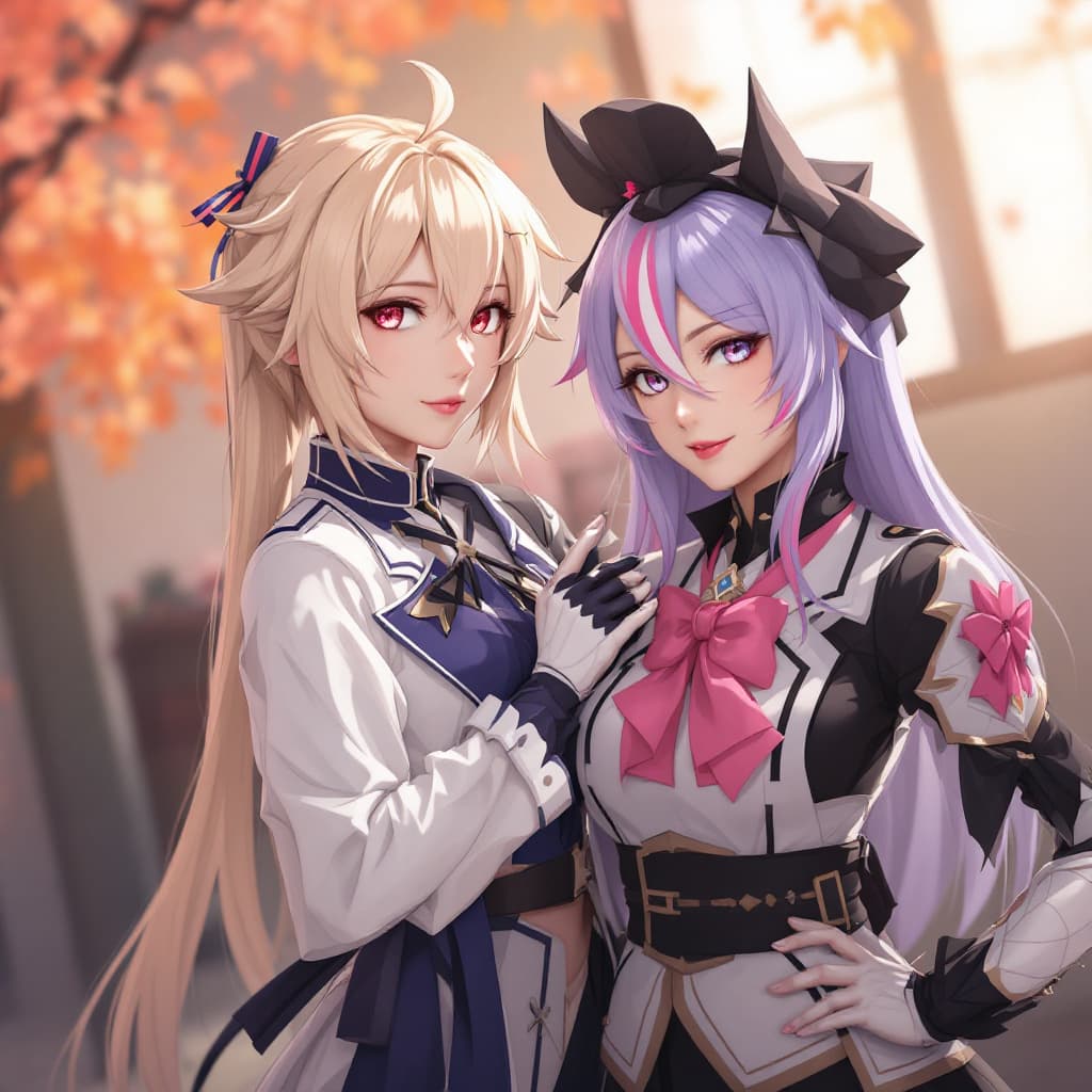 AI generated: Nene Kusanagi from Project Sekai cosplaying Furina from Genshin Impact
in anime 