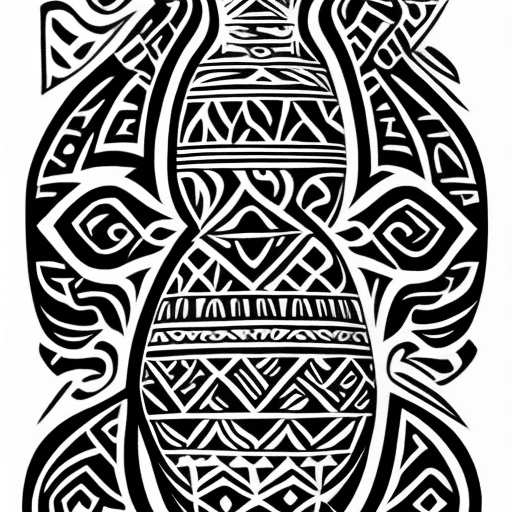 AI generated: Polynesian Tribal tattoo style, Pouring Vase design, smoothie stream flow from vase, white backgroun...