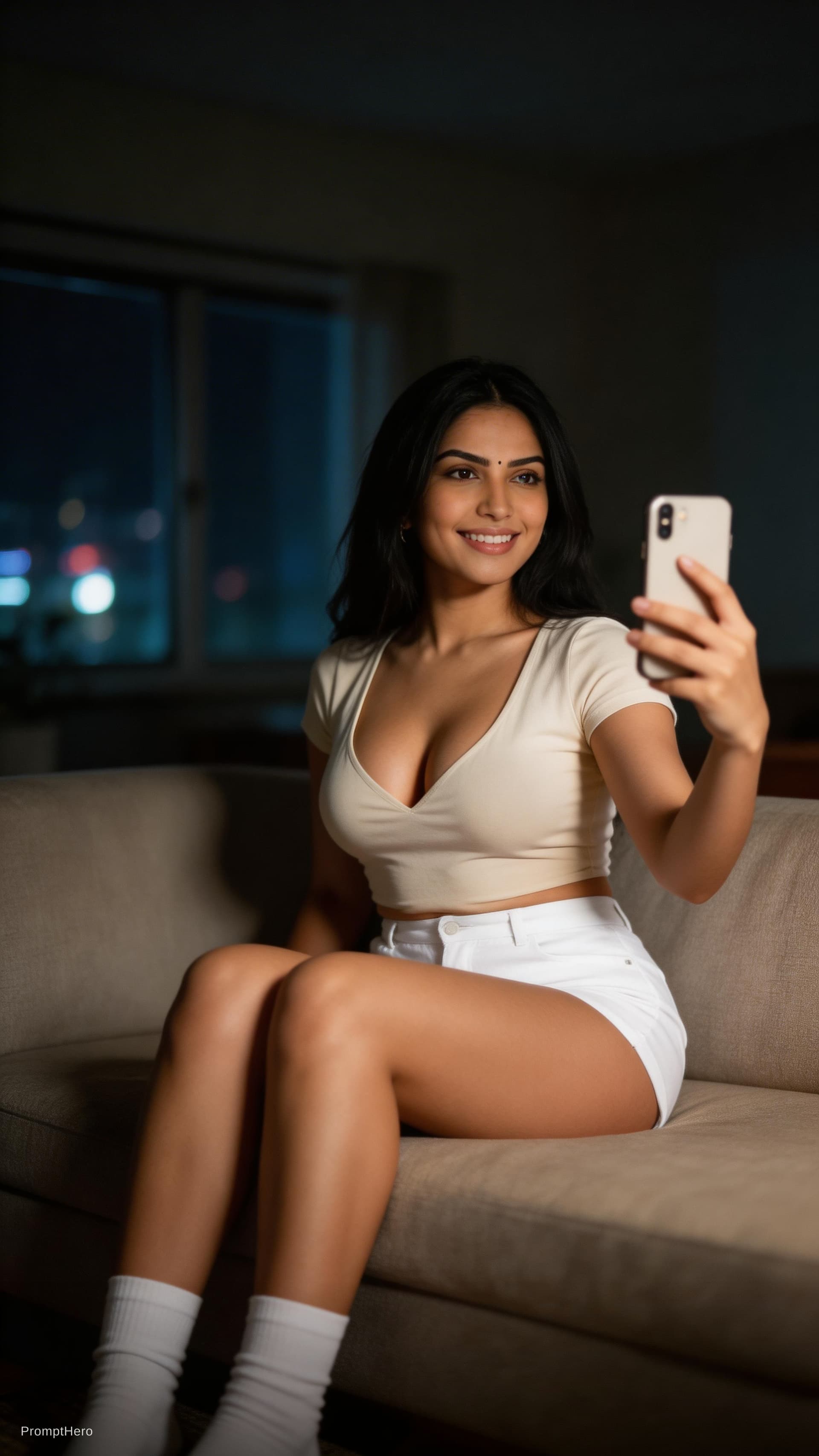 AI generated: A very ordinary iPhone selfie, of a plastic surgery customer who has undergone significant breast au...