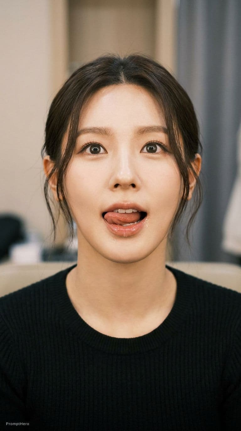 AI generated: Aheago face with drooling tongue saliva using cho miyeon as model, with frontal face
