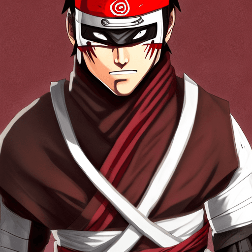 AI generated: 
shinobi male with brown hair and crimson eyes wearing anbu armour with the letters tng across chest...