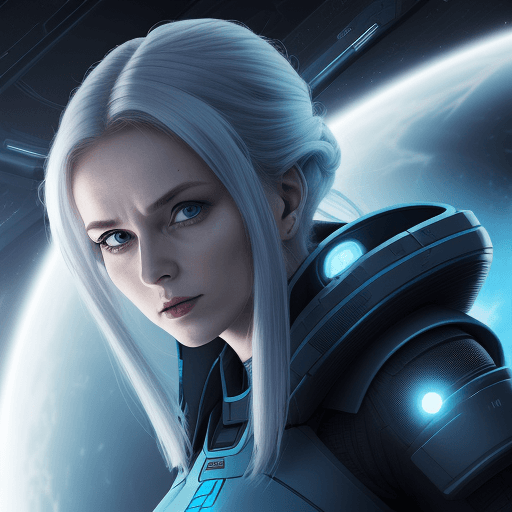 AI generated: sci-fi bild, junge frau, 25 jahre, 1,71m, schlank, dunkelblaues Haar bist zur hüfte, 8k
