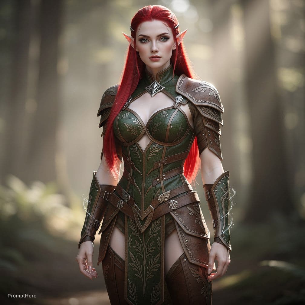 AI generated: Full head to toe. female elf with red hair. Nude. Hyper realistic
