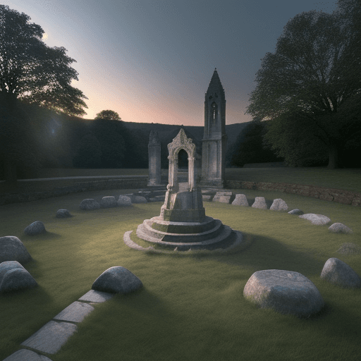 AI generated: High resolution photography, stone circle connected through light beaems with sky, cozy atmosphere; ...